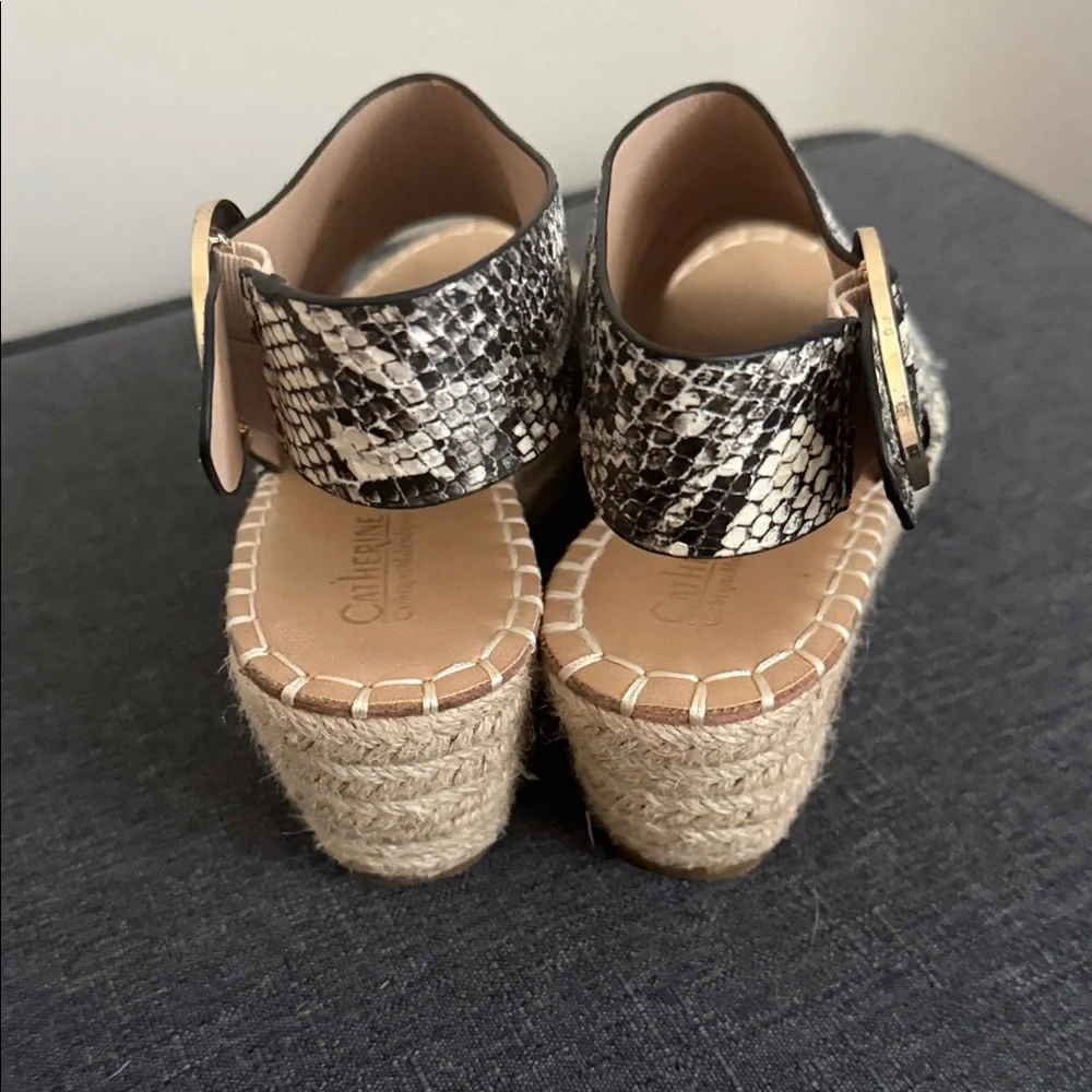 Catherine Malandrino Snake-Print Espadrille Wedge Sandals - Beige/Black